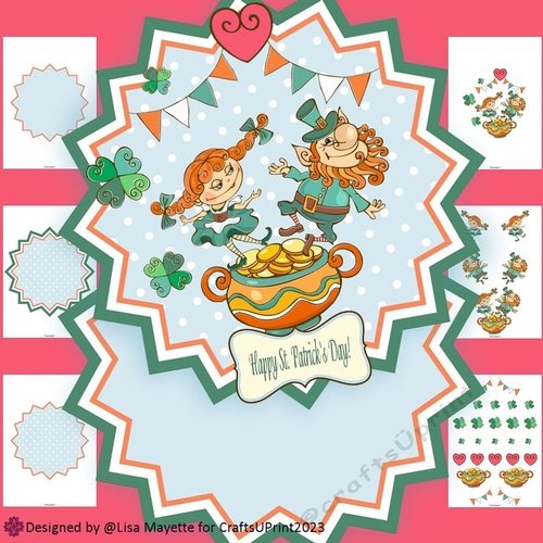Whimsical St. Patricks Day Dancing Leprechauns Shaped Card Making Kit