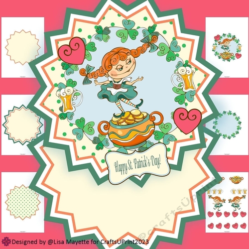 Whimsical St. Patricks Day Leprechaun Girl Shaped Card Making Kit