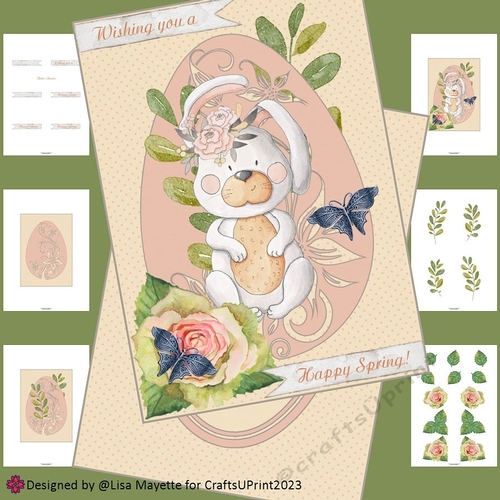 Filigree Egg Cabbage Rose Bunny Girl Easter Card Making Kit