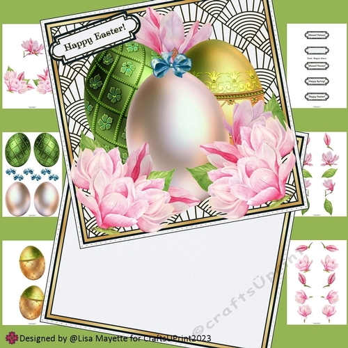 Good Eggs Green, Gold & Pearl Art Deco Easter Card Making Kit