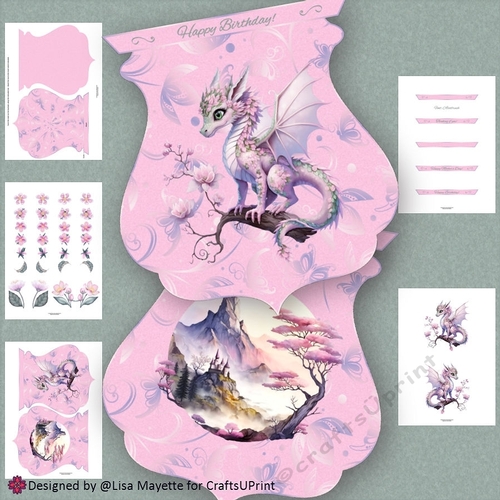 Pink Dragon Princess Quatrefoil Shaped Card Making Kit