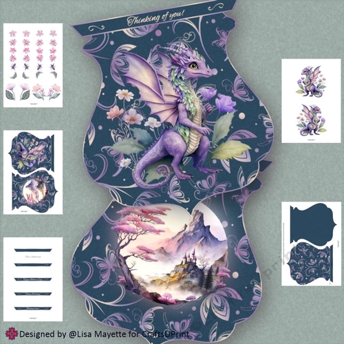 Purple Dragon Princess Quatrefoil Shaped Card Making Kit