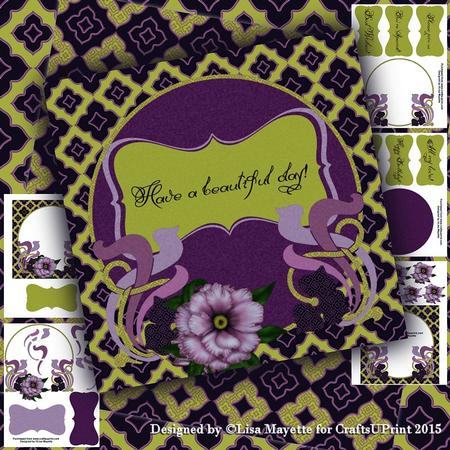 Art Nouveau Purple Peony Qua-trefoil Card Making Kit