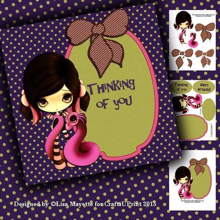 Big Eyed Goth Pink Dragoness Decoupage Card Making Mini Kit