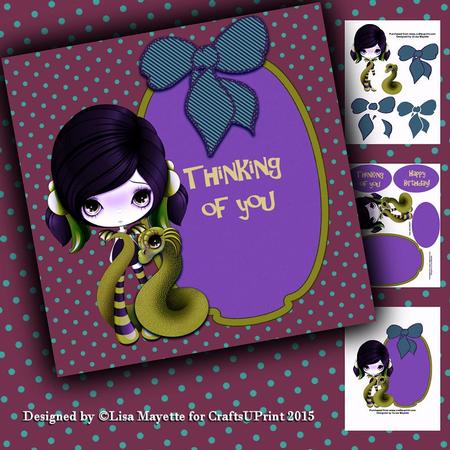 Big Eyed Goth Green Dragoness Decoupage Card Making Mini Kit