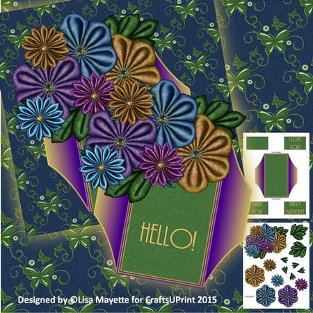 Art Deco Kanzashi Flowers Decoupage Shaped Card Mini Kit