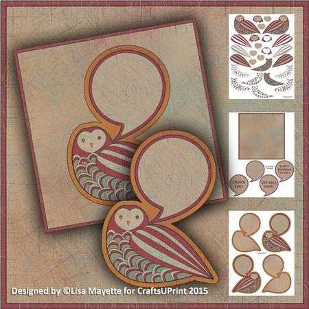 Shaped Folk Art Style Owl Card Decoupage Mini Kit