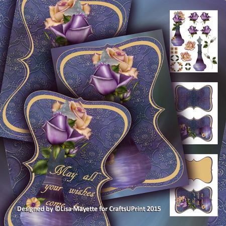 Shaped Purple Genie Bottle and Roses Decoupage Card Mini Kit