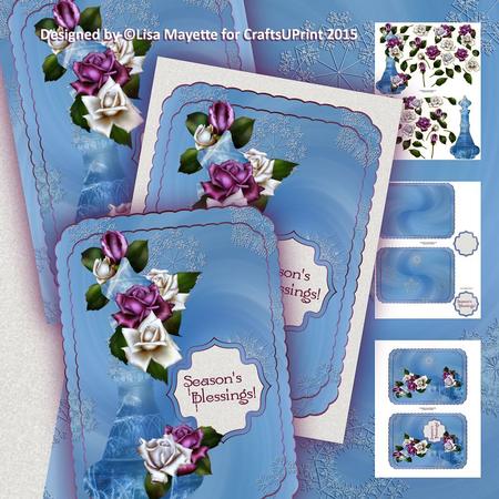 Genie Bottle Shaped Decoupage Winter Roses Card Mini Kit