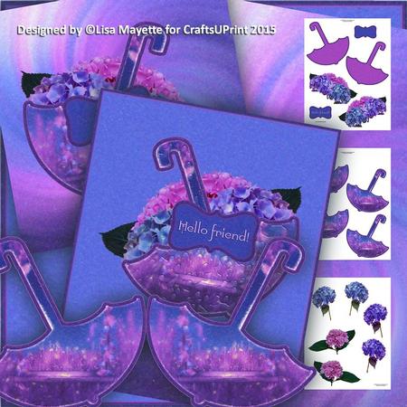 Swinging in Purple Umbrella Shaped Card Decoupage Mini Kit