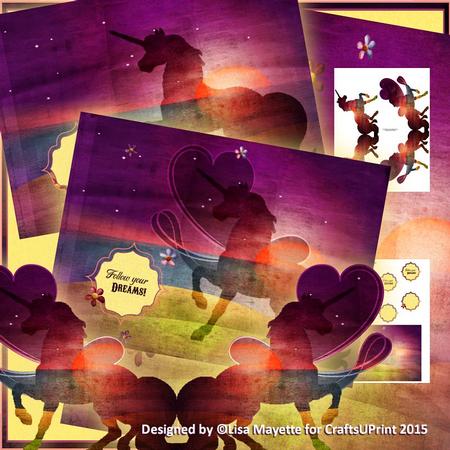 Floral Sunset Unicorn Shaped Decoupage Card Mini Kit