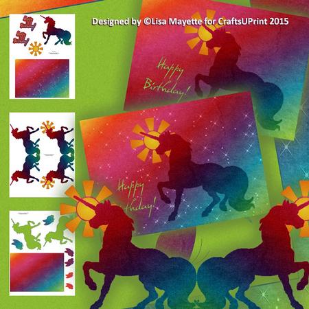 Bright Rainbow Unicorn Shaped Decoupage Card Mini Kit