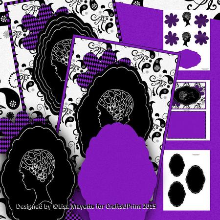 Purple Flower Bonnet Cameo Decoupage Pyramage Mini Kit