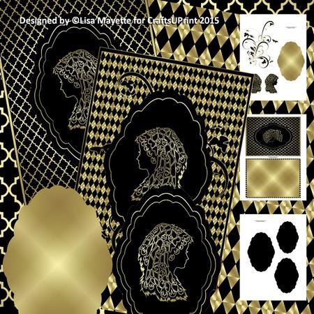 Golden Cameo Shaped Decoupage Pyramage Mini Kit