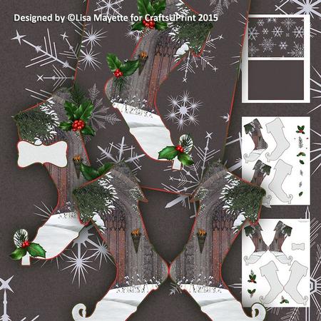 Shaped Holly Christmas Decoupage Stocking Mini Kit