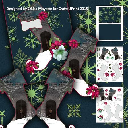 Shaped Amaryllis & Poinsettia Decoupage Christmas Stocking Mini Kit