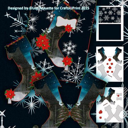 Shaped Red Poinsettia Decoupage Christmas Stocking Mini Kit
