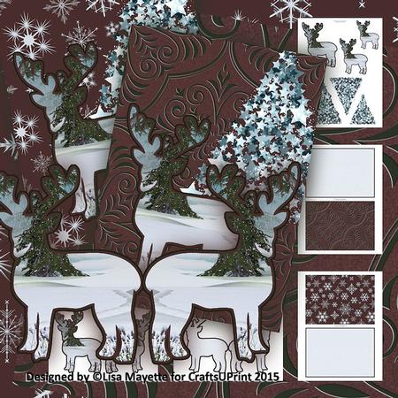 Winter Deer Shaped Pyramage Decoupage Mini Kit