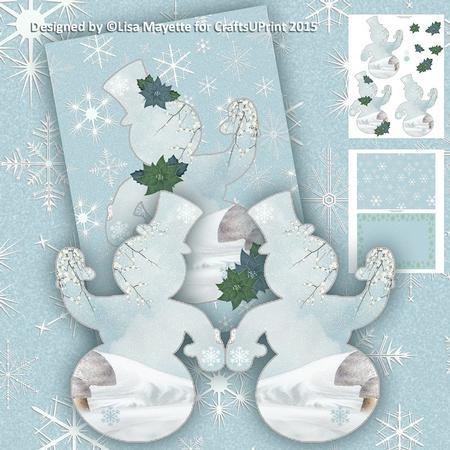 Green Blue Poinsettia Snowman Shaped Decoupage Mini Kit