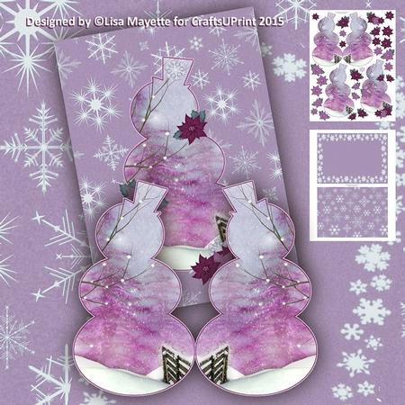 Purple Mauve Poinsettia Snowman Shaped Decoupage Mini Kit