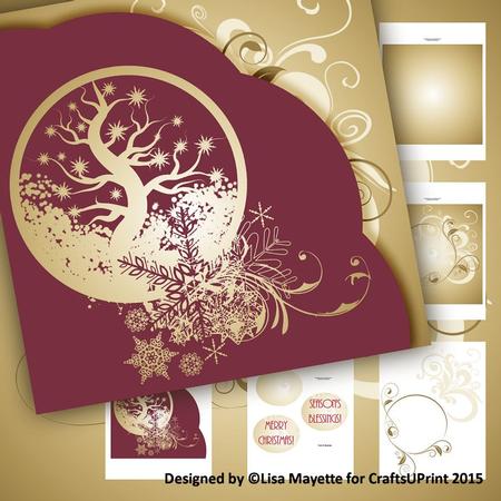 Red & Gold Floral Silhouette Christmas Card Mini Kit
