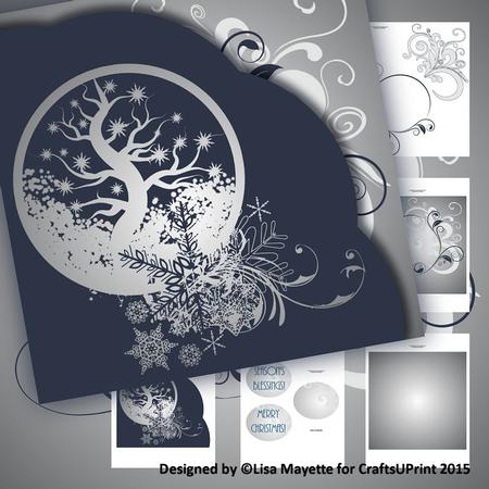 Silver & Blue Floral Silhouette Christmas Card Mini Kit