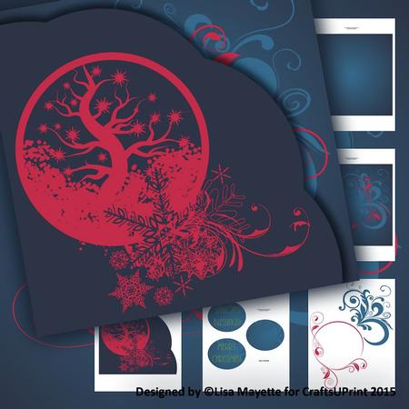 Red & Blue Floral Silhouette Christmas Card Mini Kit