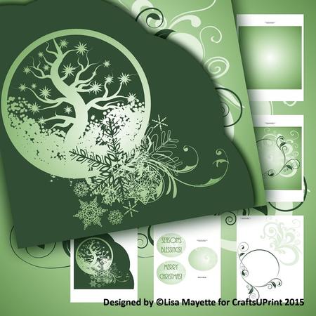 Green Floral Silhouette Christmas Card Mini Kit