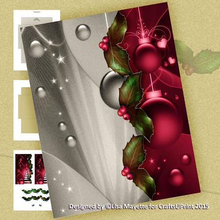 Silver & Red Christmas Baubles Note Card Decoupage Mini Kit