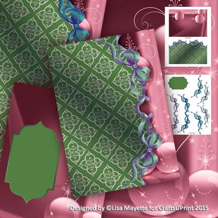 Red & Green Beribboned Damask Decoupage Christmas Baubles Mini Kit