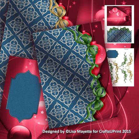 Red & Blue Beribboned Damask Decoupage Christmas Baubles Mini Kit