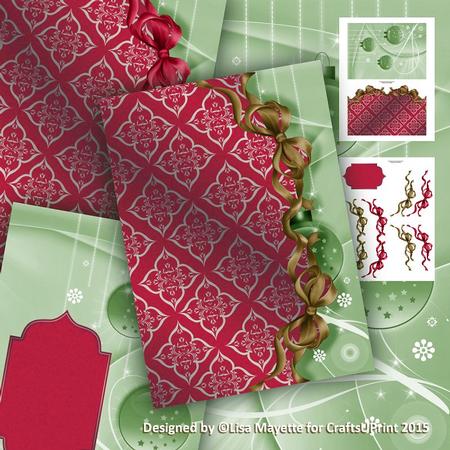 Green & Red Beribboned Damask Decoupage Christmas Baubles Mini Kit