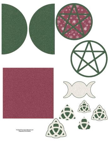 Red, Green & White Yule Flakes Decoupage Pyramage Pagan Holiday Note Card