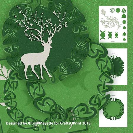 Green Yule Deer Pyramage Celtic Pagan Decoupage Mini Kit