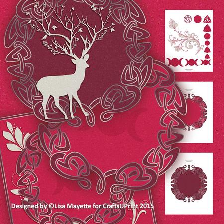 Red Yule Deer Pyramage Celtic Pagan Decoupage Mini Kit
