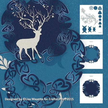 Blue Yule Deer Pyramage Celtic Pagan Decoupage Mini Kit