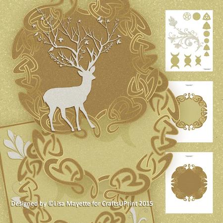 Gold Yule Deer Pyramage Celtic Pagan Decoupage Mini Kit