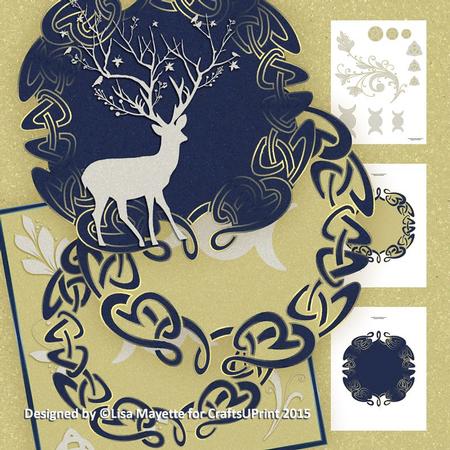 Blue Gold Yule Deer Pyramage Celtic Pagan Decoupage Mini Kit