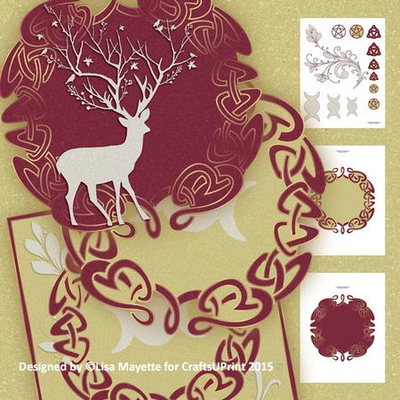 Red Gold Yule Deer Pyramage Celtic Pagan Decoupage Mini Kit