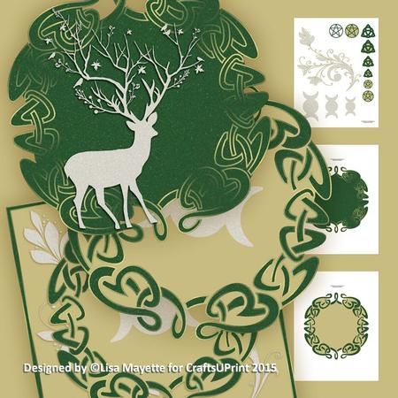 Green Gold Yule Deer Pyramage Celtic Decoupage Mini Kit