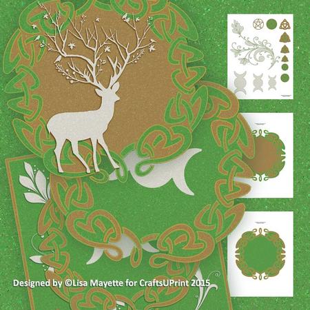 Gold Green Yule Deer Pyramage Celtic Decoupage Mini Kit