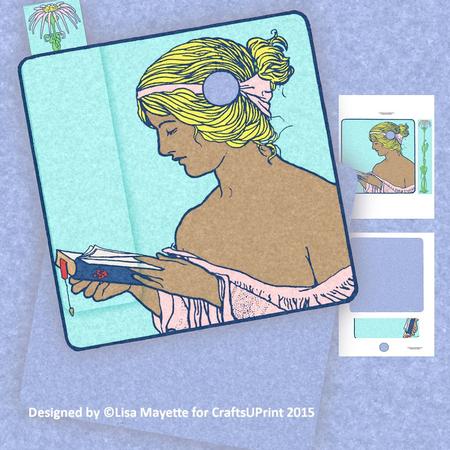 Art Nouveau Lady Reading Bookmark Card Mini Kit