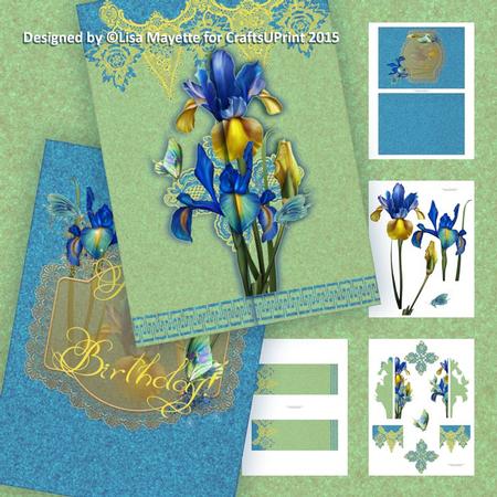 Yellow Lace Hearts & Irises Gate Fold Decoupage Mini Kit