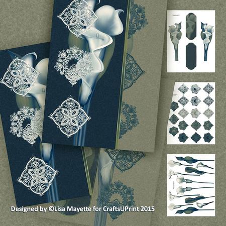 Calla Lilies & Lace Teal & Gold Decoupage Card Mini Kit