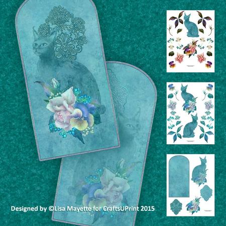 Art Deco Cat, Lace & Flowers Decoupage Shaped Mini Kit