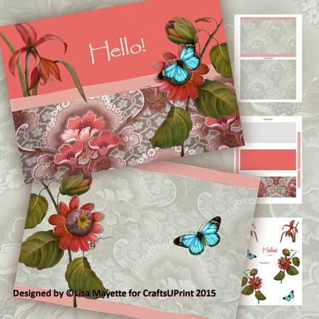 Butterflies & Flowers Coral Damask Decoupage Mini Kit