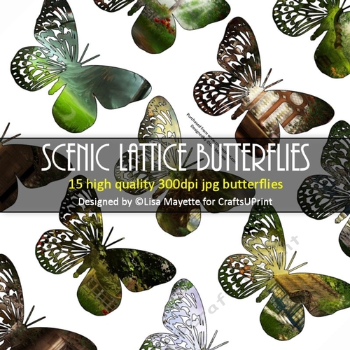 Scenic Lattice Butterflies Decoupage Embellishment Craft Sheet