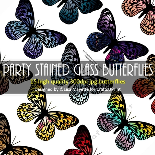 Party Stained Glass Butterflies Decoupage Embellishment Craft Sheet