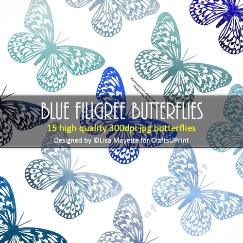 Blue Filigree Butterflies Decoupage Embellishment Craft Sheet