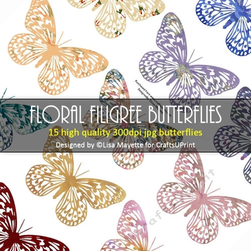 Floral Filigree Butterflies Decoupage Embellishment Craft Sheet 01